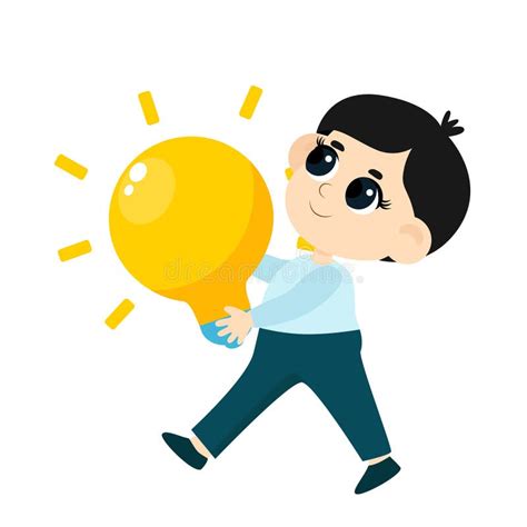 Kid Inventors Daya Cute Boy Carries A Huge Yellow Light Bulb As A