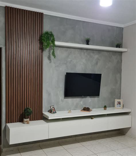 Painel Ripado Parede Em Cimento Queimado Wall Tv Unit Design Tv