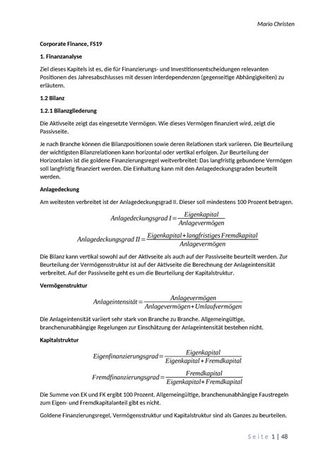 Corporate Finance Zusammenfassung Corporate Finance FS 1