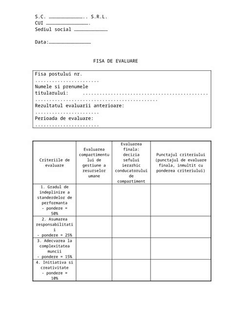 DOC Fisa De Evaluare A Performantelor DOKUMEN TIPS