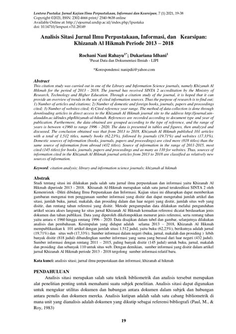 Pdf Analisis Sitasi Jurnal Ilmu Perpustakaan Informasi Dan