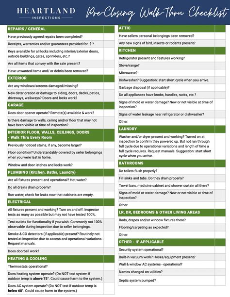 Final Walk Thru Checklist Before Closing Heartland Inspections