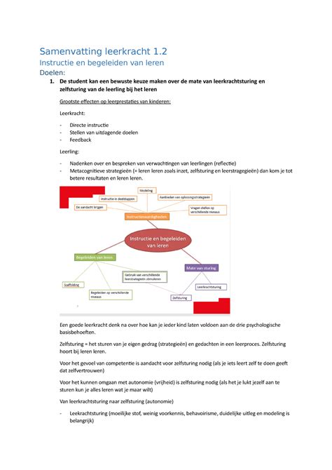 Samenvatting Leerkracht Instructie En Begeleiden Van Leren Doelen