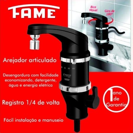 TORNEIRA ELETRICA 4T ELEGANCE PRETA 220 V 5400 W BANCADA FAME Matieli