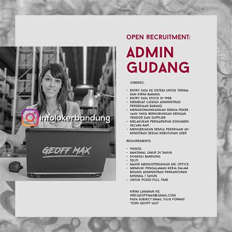 Lowongan Kerja Admin Gudang Geoff Max Bandung September Info