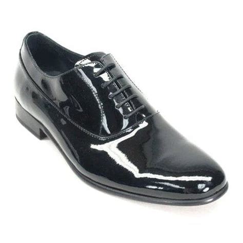 Carrucci Mens Solid Black Patent Leather Oxford Tuxedo Dress Shoes