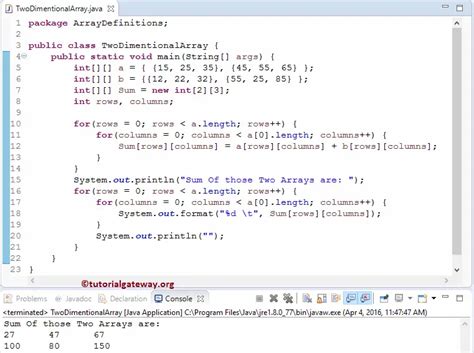 Two Dimensional Array In Java