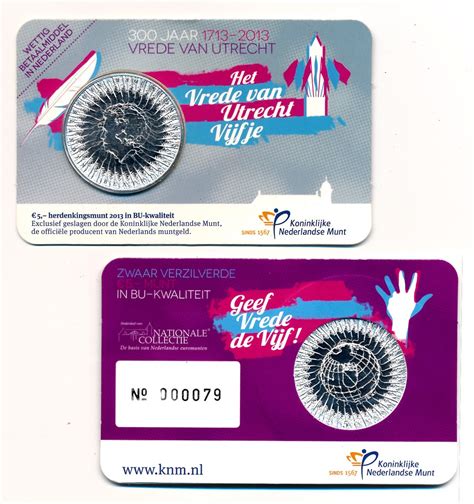 Nederland 2013 5 Euro Vrede Van Utrecht Vijfje BU Coincard Europost