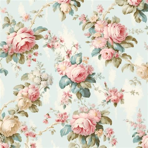 Premium Ai Image A Floral Wallpaper With Pink Roses And Leaves