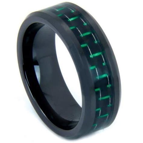 Tungsten Carbide Rings Black Tungsten Carbide Ring With Black Green Carbon Fiber Black