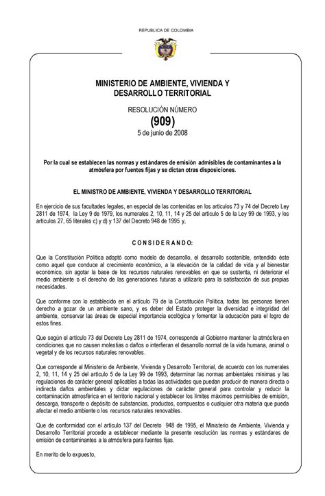 Resolucion 909 De 2008 Ley Ambiental Colombiana MINISTERIO DE