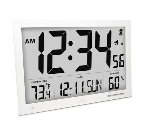 Marathon Cl Wh Slim Jumbo Atomic Digital Wall Clock White