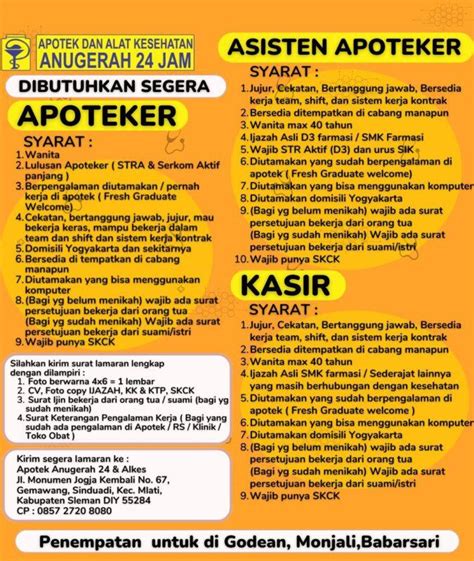 Lowongan Kerja Asisten Apoteker Apoteker Kasir Di Apotek And Alat