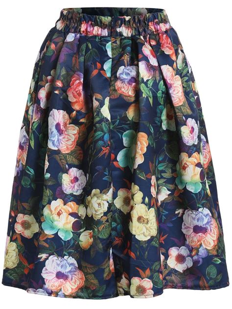 Elastic Waist Florals Flare Skirtfor Women Romwe