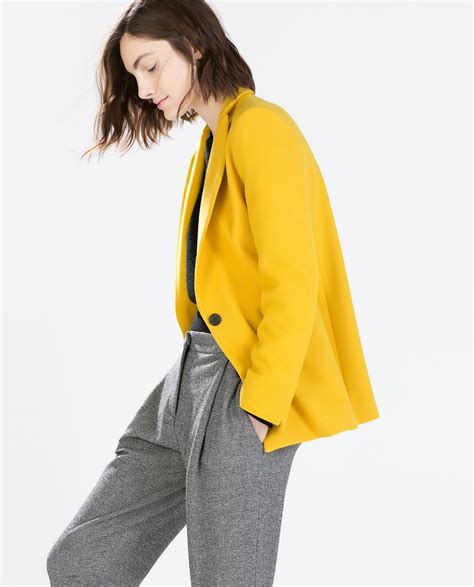 Zara Long Blazer With Contrast Cuffs In Yellow Mustard Lyst