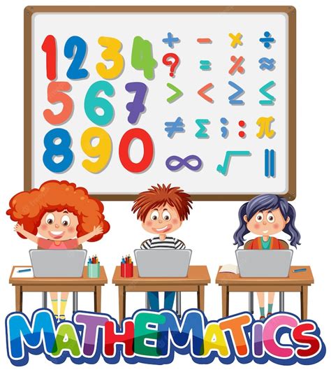 Personaje De Dibujos Animados Para Niños Con Tema De Matemáticas Y Números Vector Premium