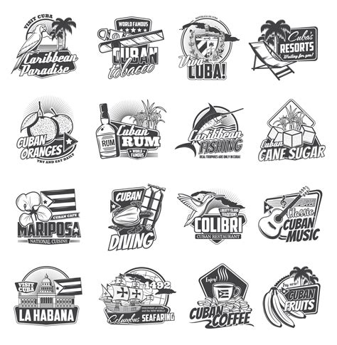 Cuba isolated icons of Cuban travel and tourism 23510592 Vector Art at ...