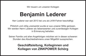 Traueranzeigen Von Benjamin Lederer Trauer Merkur De