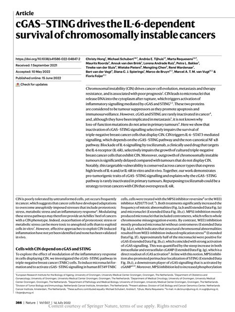 Cgassting Drives The Il Dependent Survival Of Chromosomally Instable