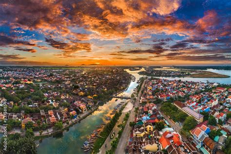 Hoi An, Vietnam : Panorama Aerial view of Hoi An ancient town, UNESCO world heritage, at Quang ...