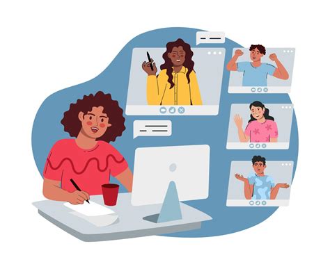 Virtual remote work. Windows with office colleagues. Online remote