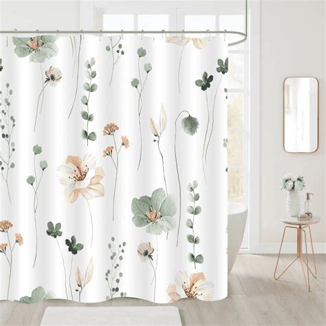 Watercolor Floral Shower Curtain Sage Green Beige Flower Shower Curtain For Bathroom Modern