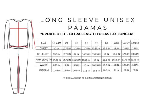 Pj Size Chart Tiny Revival Clothing Co