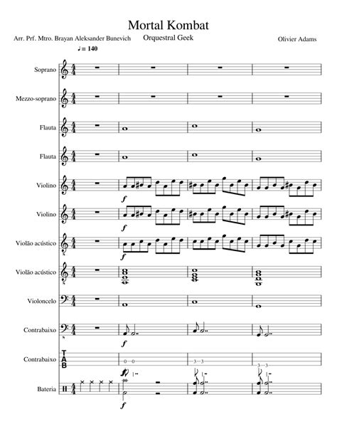 Mortal Kombat Sheet Music For Violin Flute Drum Group Cello And More Instruments Mixed