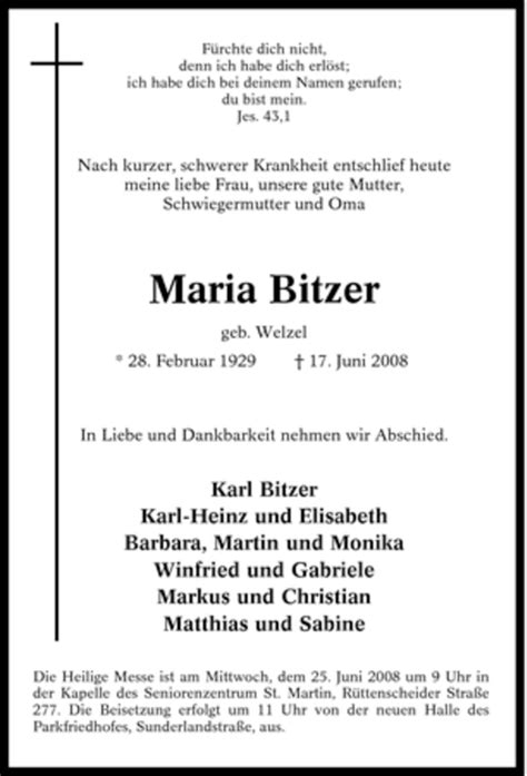 Trauer Und Todesanzeigen Von Maria Bitzer Trauer De