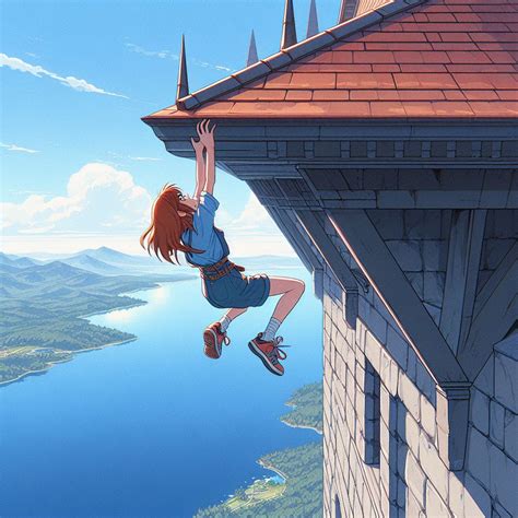 Girl Hanging Off The Rooftop Of A Castle By Jnsamuel On Deviantart