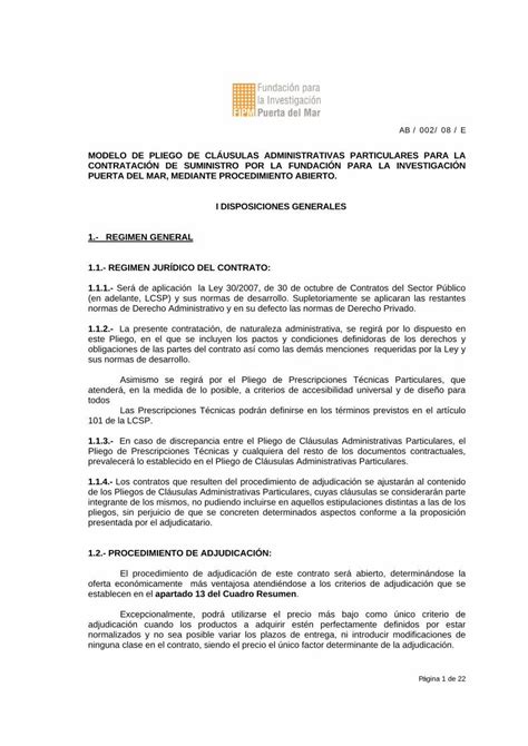 Pdf Modelo De Pliego De Cl Usulas Administrativas Normas De Derecho