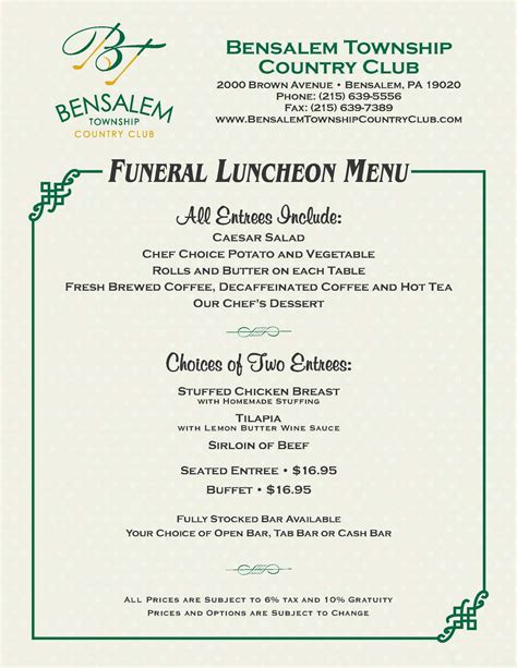 Calaméo Funeral Luncheon Menu