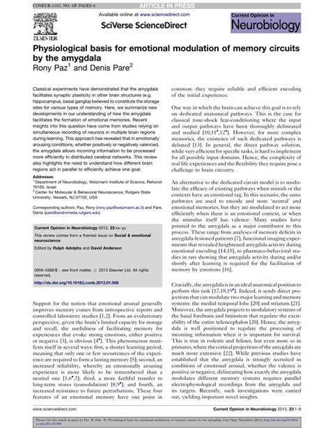 Pdf Physiological Basis For Emotional Modulation Of Memory Circuits