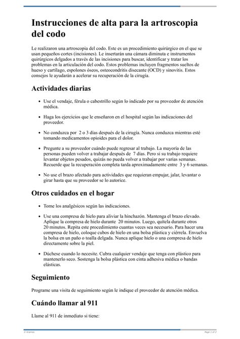 Text Instrucciones De Alta Para La Artroscopia De Codo Healthclips