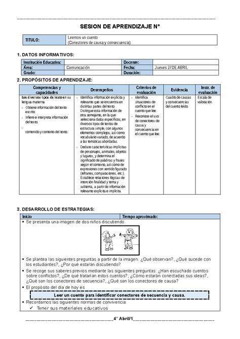 Leemos Un Cuento Sesion De Aprendizaje N Titulo Leemos Un