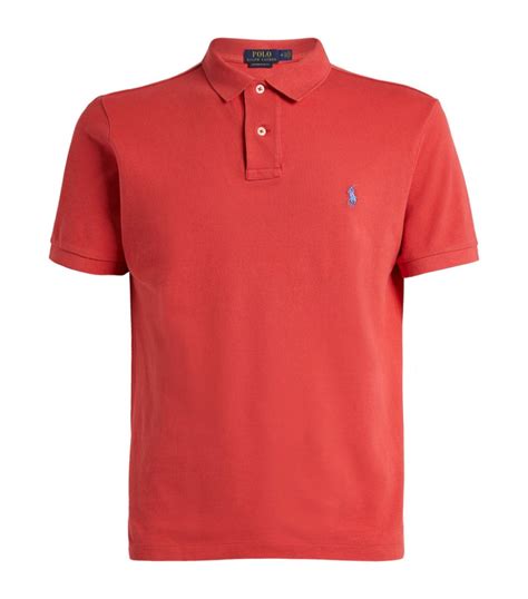 Mens Polo Ralph Lauren Red Cotton Mesh Custom Fit Polo Shirt Harrods Uk