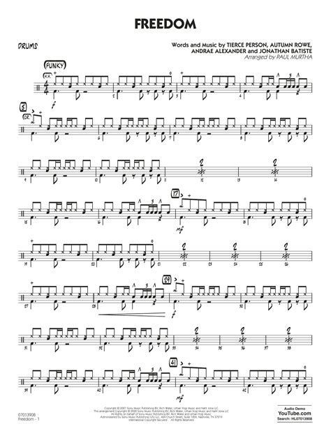 Freedom Arr Paul Murtha Drums Sheet Music Jon Batiste Jazz