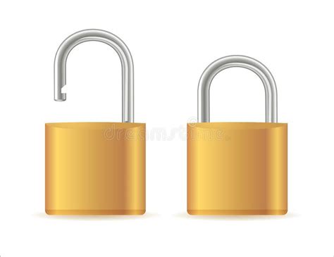 Gold Padlocks Set Golden Closed And Open Padlock Isolated Chrome