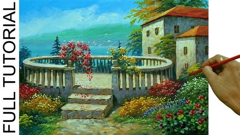 Acrylic Landscape Painting TUTORIAL / Sunny Day on Italian Villa and ...