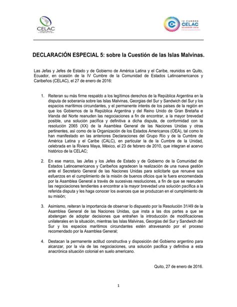 Declaraci N Especial Sobre La Cuesti N De Las Islas Malvinas