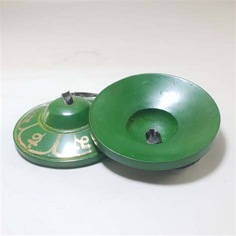 Bronze Tingsha Om Mani Painted Green By Cm Made By Metal Bronze