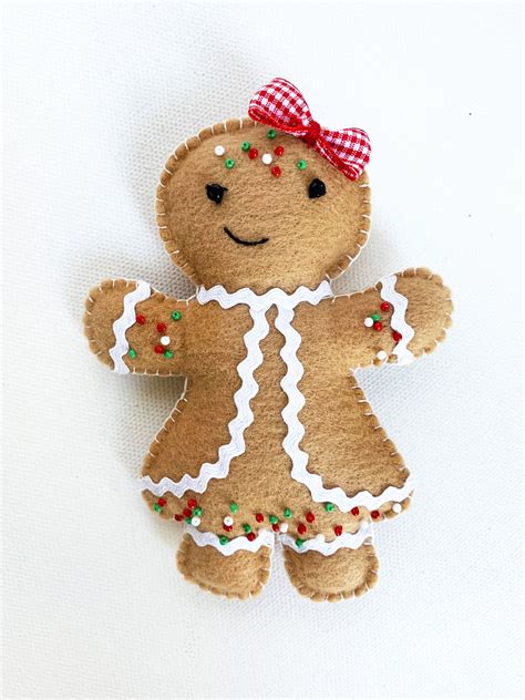 Gingerbread Cookie Man Woman Christmas Ornament Handmade Felt