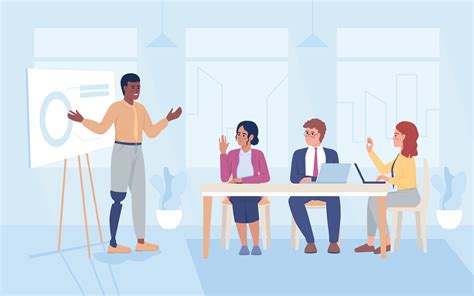 Corporate meeting flat color vector illustration. Delivering ...