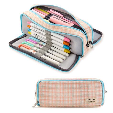 Angoobaby Large Pencil Case Big Capacity Compartments Canvas Pencil