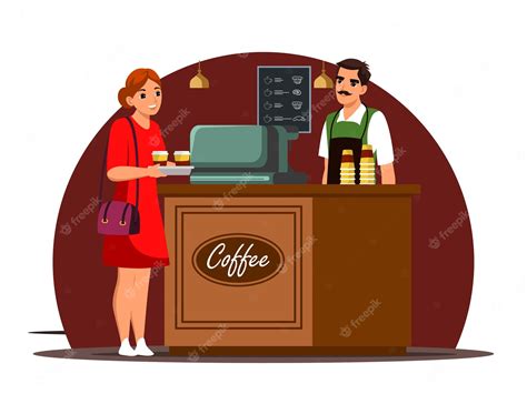 Barista Faisant Du Café Pour Femme Homme Joyeux En Tablier Debout