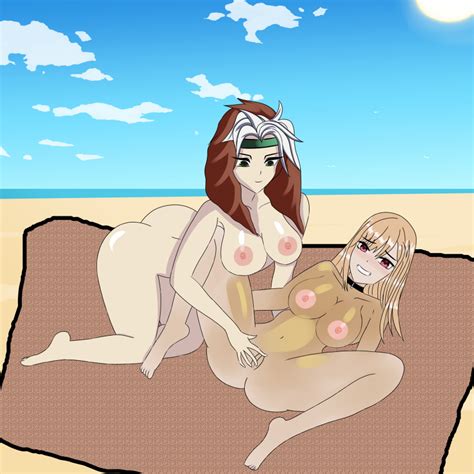 Rule 34 2girls Anoneysnufftan Applying Sunscreen Ass Beach Blonde