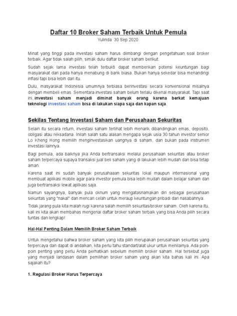 daftar  broker saham terbaik  pemula