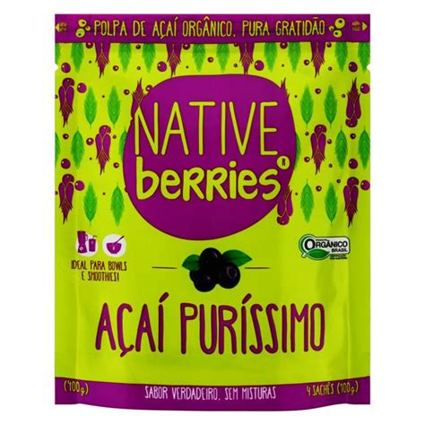 Polpa de Fruta Orgânica Açaí Zero Açúcar Native Berries Sachê 400g 4