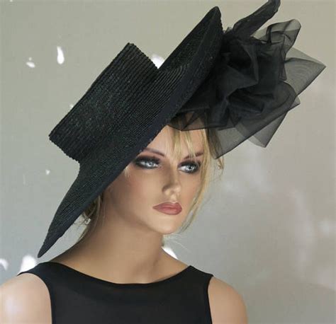 Wedding Hat Ladies Navy Blue Hat Kentucky Derby Hat Formal Etsy Black Wide Brim Hat Derby