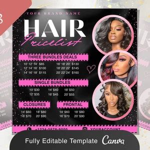 Hair Price List Flyer Templates Diy Booking Beauty Salon Braids Wig